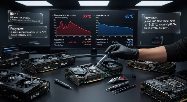 Замена термопасты на видеокарте MSI: пошаговая инструкция и снижение температур — практический разбор с тестами в актуальных играх